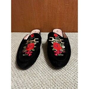 White Mountain Shannon Black Leather Flat Mule Shoes 10M Preowned